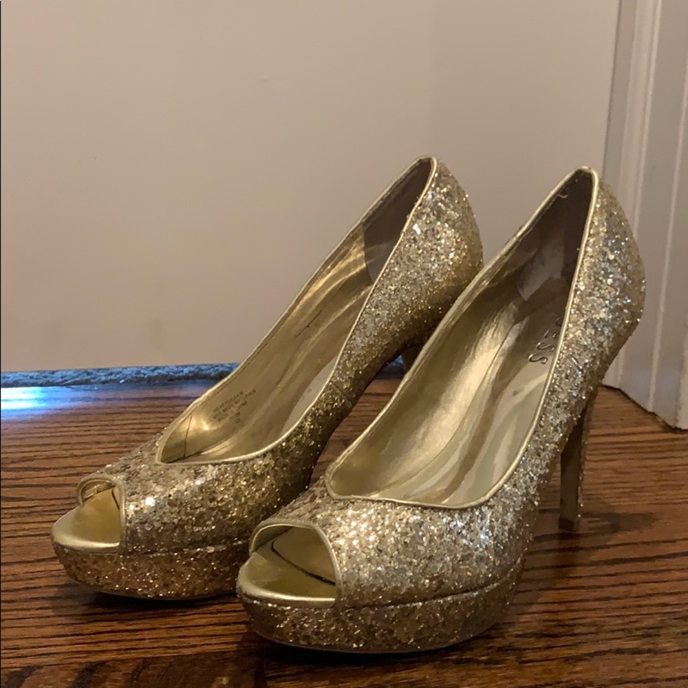 GUESS Gold Glitter Heels